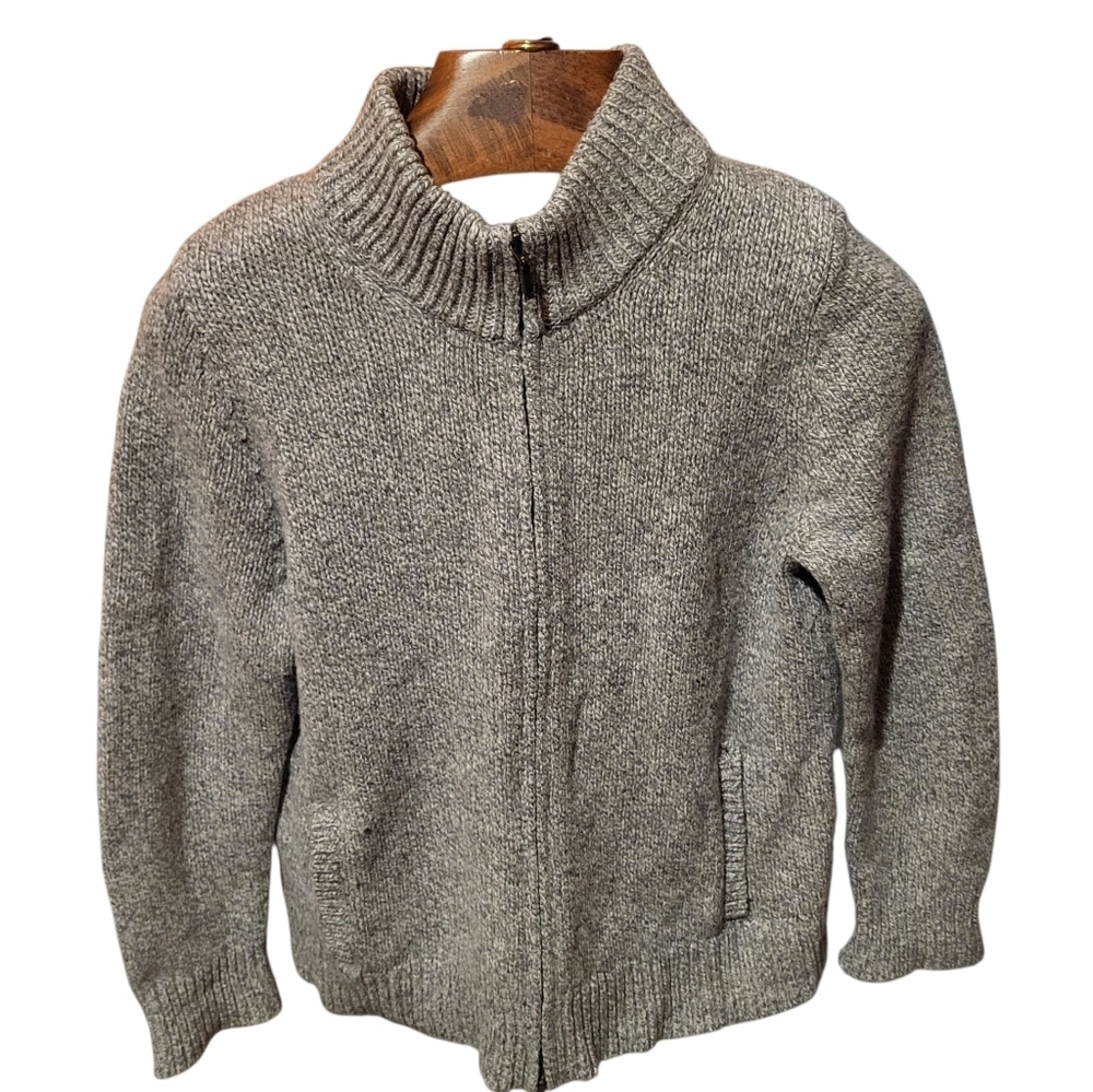 LL Bean 100% Lambswool Full Zip Womens Oatmeal Sweater Size Large Petite